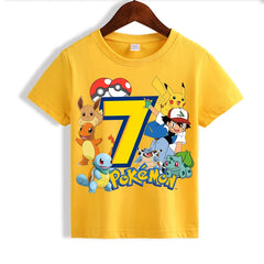 Pokemon Pikachu Yellow T-shirts for Children Anime Short Sleeved Shirt Boys Girls