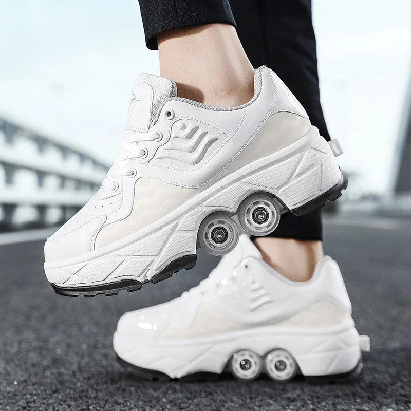 Child's 4-wheel Dual-purpose Roller Shoes Outdoor Kids Deformed Shoes With Wheels Fashion Parkour Sneakers For Girls From Gift