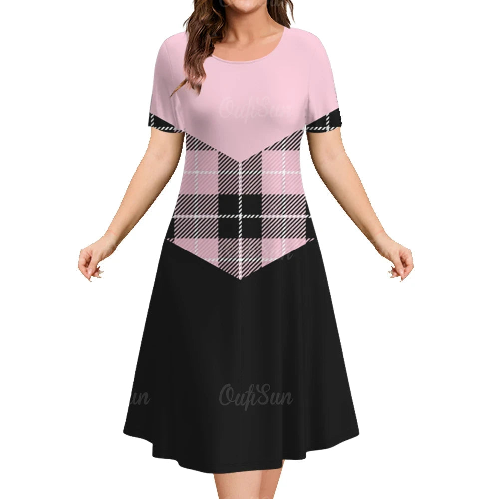 Summer Dresses For Women Patchwork Prints Plaid Clothing Clash Of Colors Party Dress