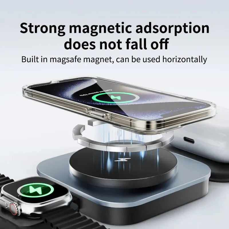 3 in 1 Foldable Magnetic Wireless Charger Stand Macsafe for iPhone 15 14 13 12 Apple Watch 8 7 6 Airpods Fast Charging Station