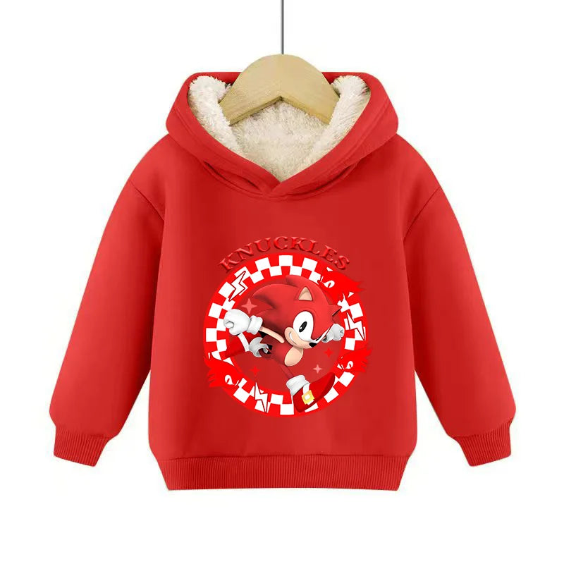 Sonics Hooded Pullover Pullover Sportswear Long-Sleeved Hoodies Winter Hoody Sweatshirts Solid Plus Fleece Elasticity Casual Kid