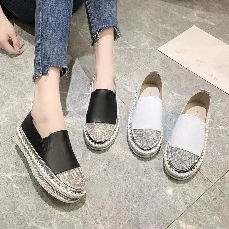 Women's Flat Shoes  Summer Fashion New Crystal Sequins Round Toe Luxury Flat Shoes Flat Women's Shoes Zapatillas Mujer