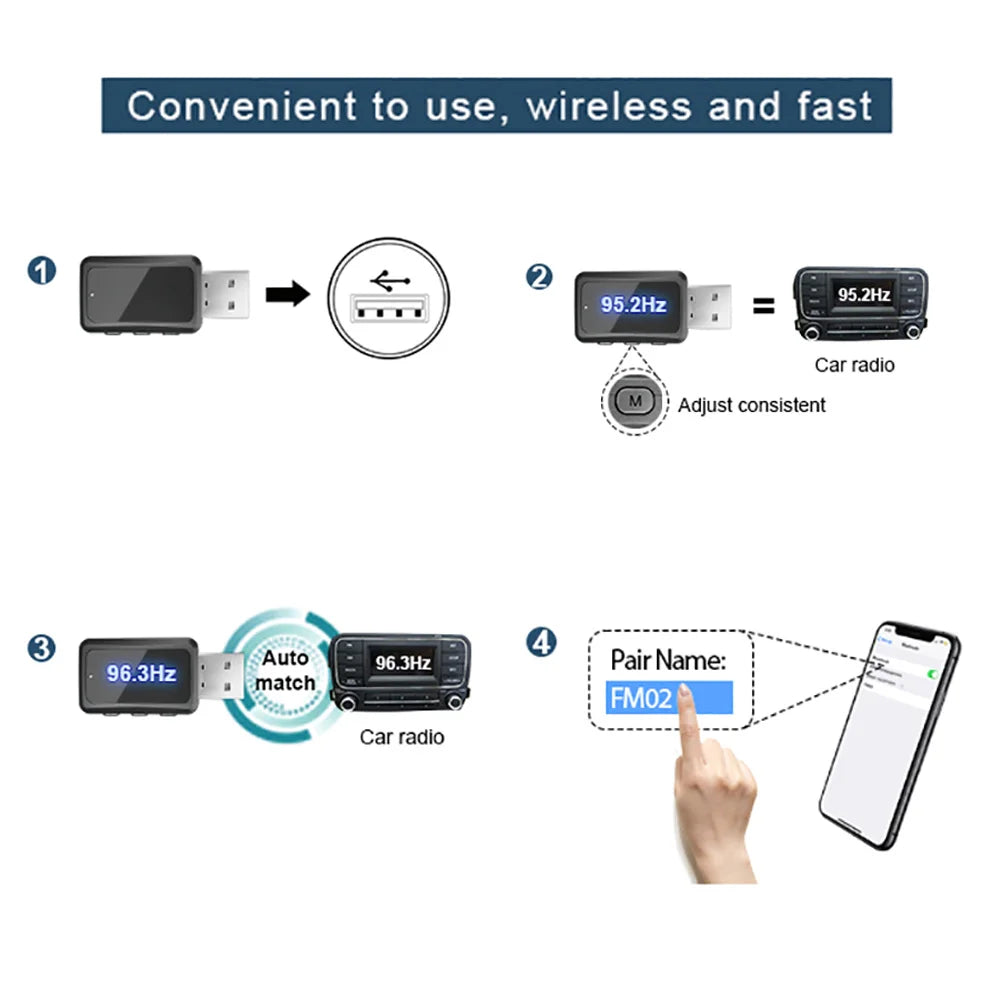 Bluetooth 5.3 Car FM Transmitter Receiver with LED Display USB Wireless Handsfree Call Mini USB Power Auto Fm Radio Car Kit