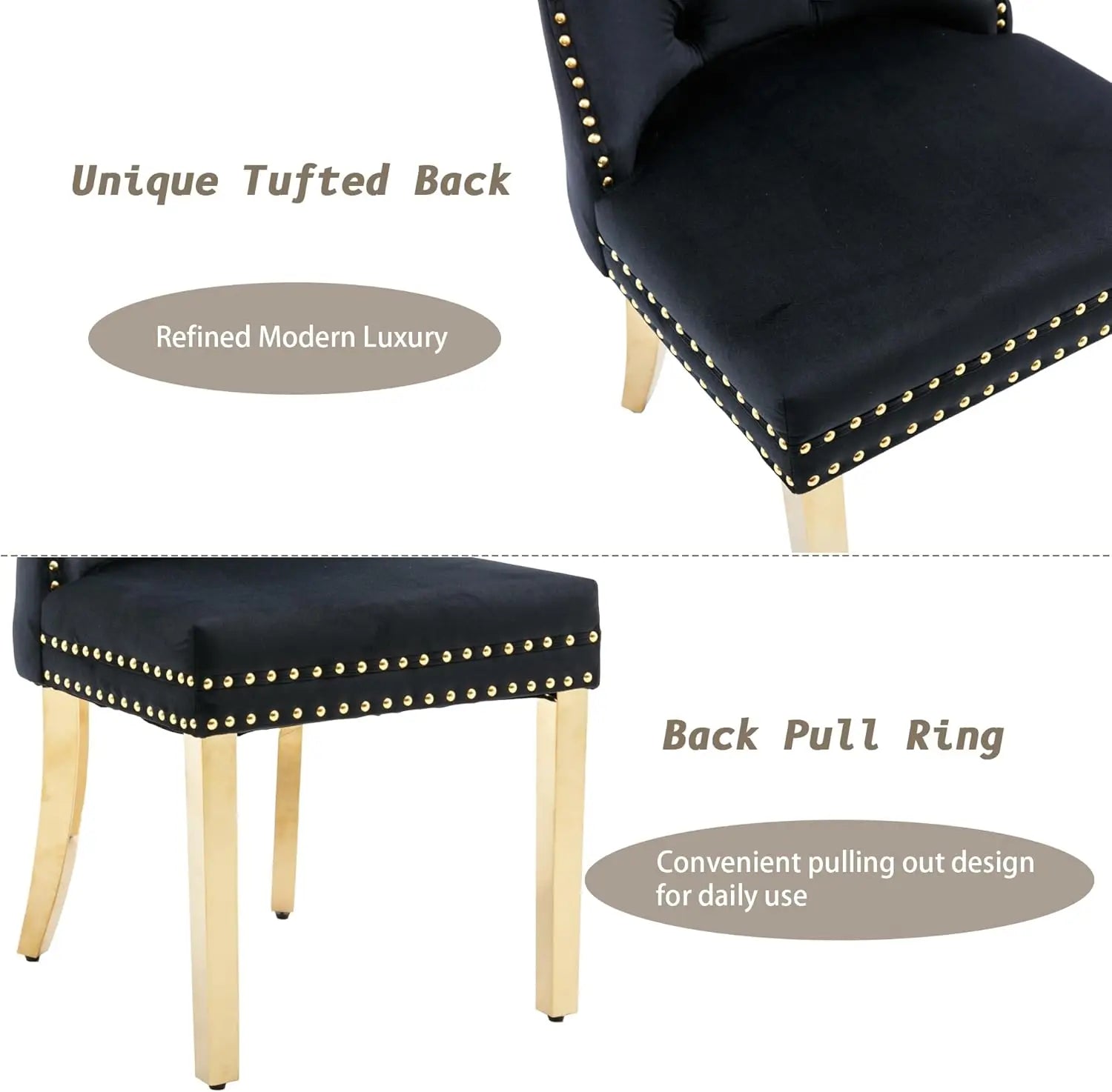 Upholstered High-end Tufted Dining Chair with Nailhead Back Ring Pull Trim Stainless Steel Legs