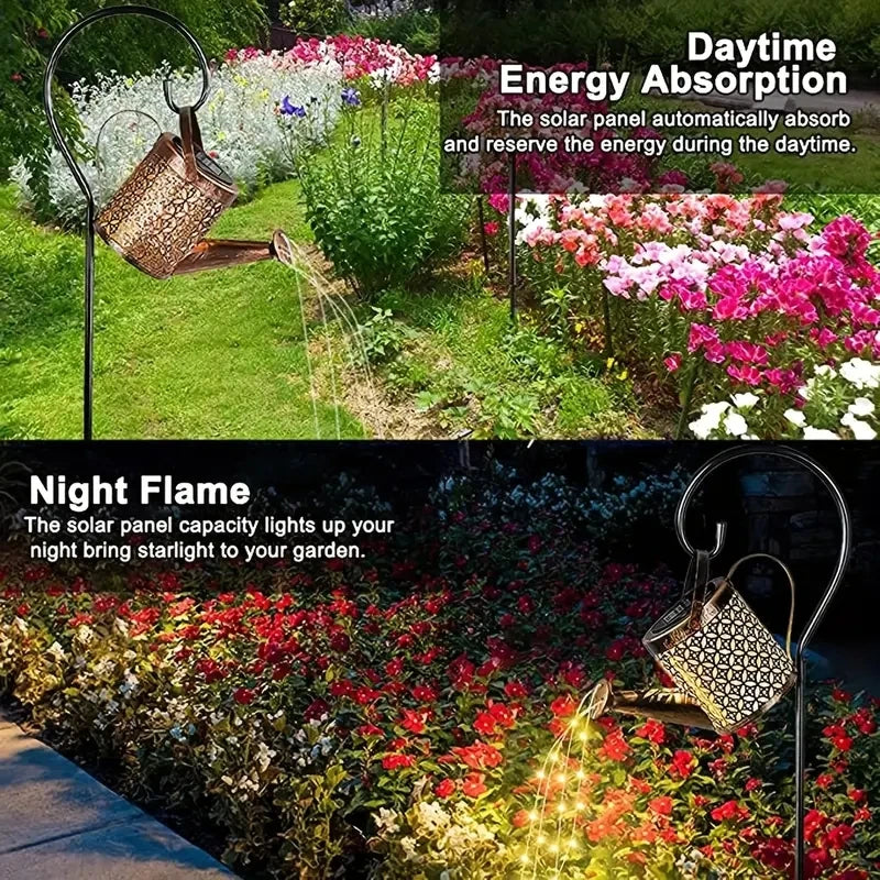 Solar Watering Can Lights LED Outdoor Metal Waterproof Hanging Lantern String Lights