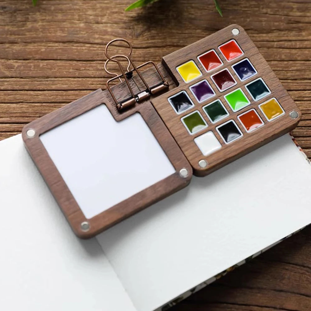 Mini Wooden Paint Empty Box Palette Portable Watercolor Travel Paint Tray Acrylic Oil Drawing Tool Ins Gift School Art Supplies