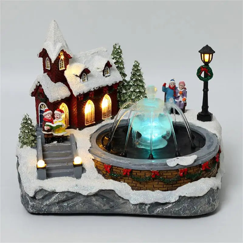 Water Fountain Luminous LED Light Up Music Christmas Village Ornaments