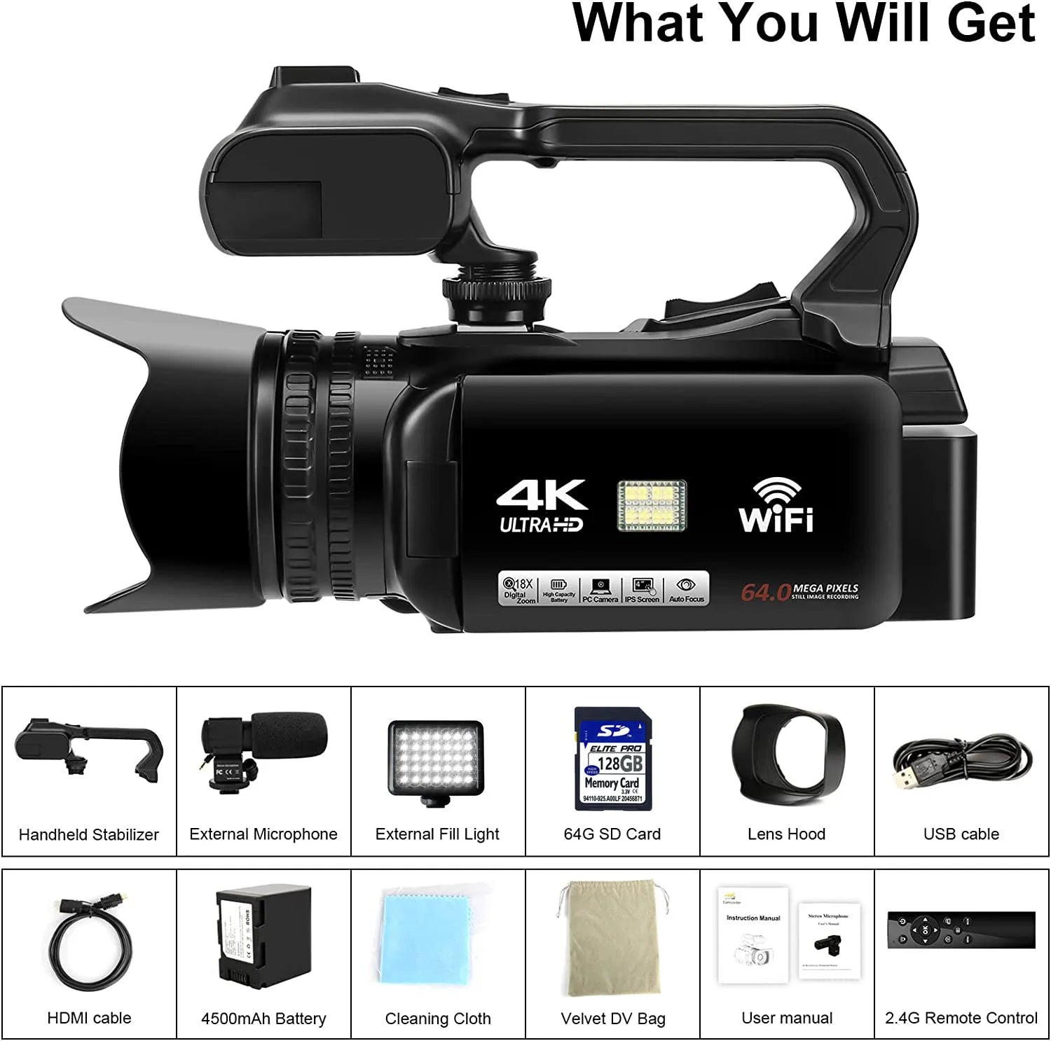 Professional Video Camcorder 4K Auto Focus Vlogging Camera