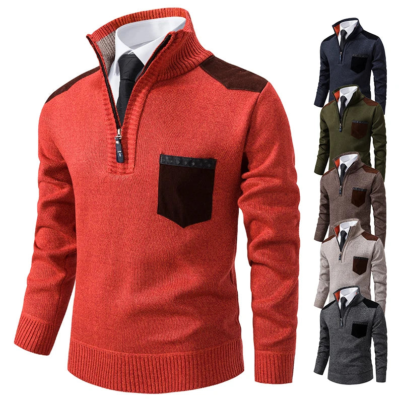 Pullover Men Sweater Cashmere Thick Polo Shirts Korean Half Zipper Cold Blouse Stand Collar Autumn Winter Outerwear Luxury Cloth