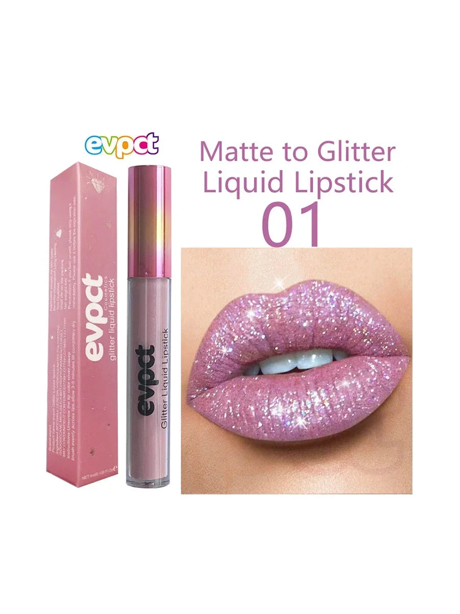 Matte Glitter Liquid Lipsticks Diamond Shiny Lip Gloss Waterproof Long Lasting Pearl Lipgloss Women Lip Tint Makeup Cosmetics