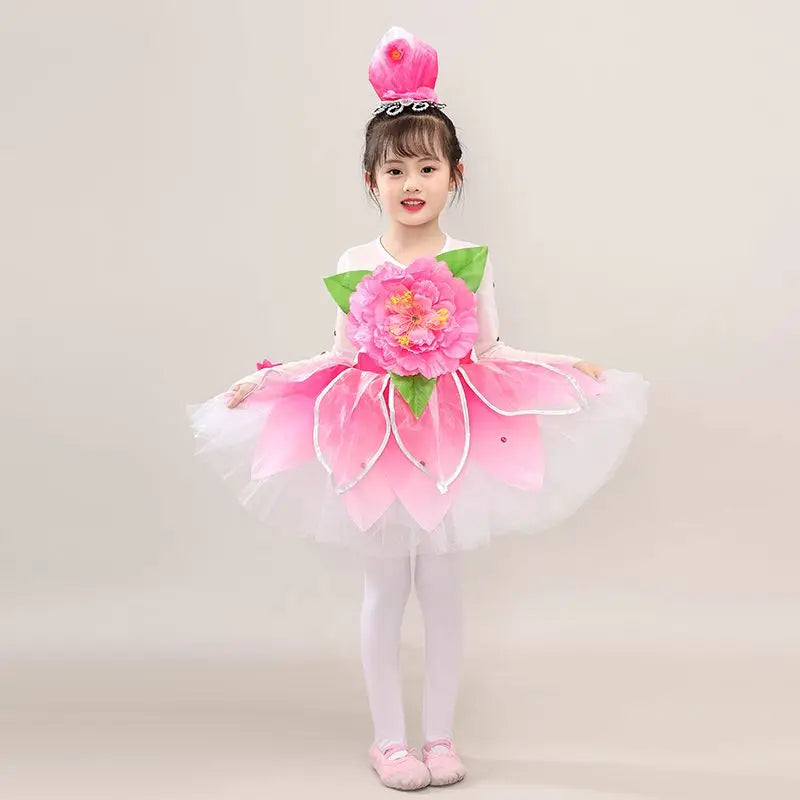 Children’s Peach Blossom Performance Costume Princess Girls’ Lotus Style Dresses