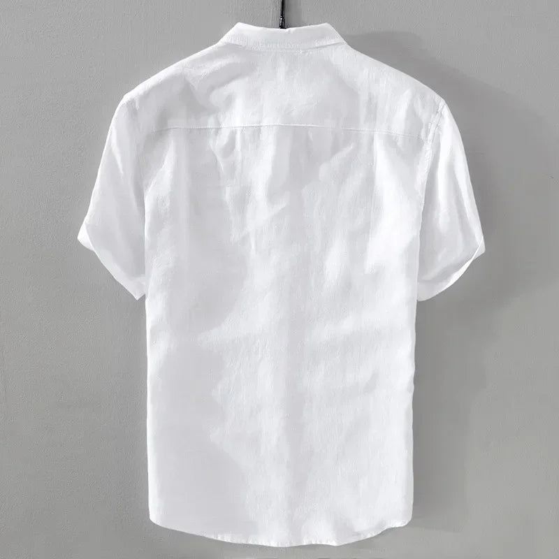 Pure Linen Short Sleeve Shirt For Men Casual Summer Half Sleeve Cotton Linen Fabric Men's Wear Top