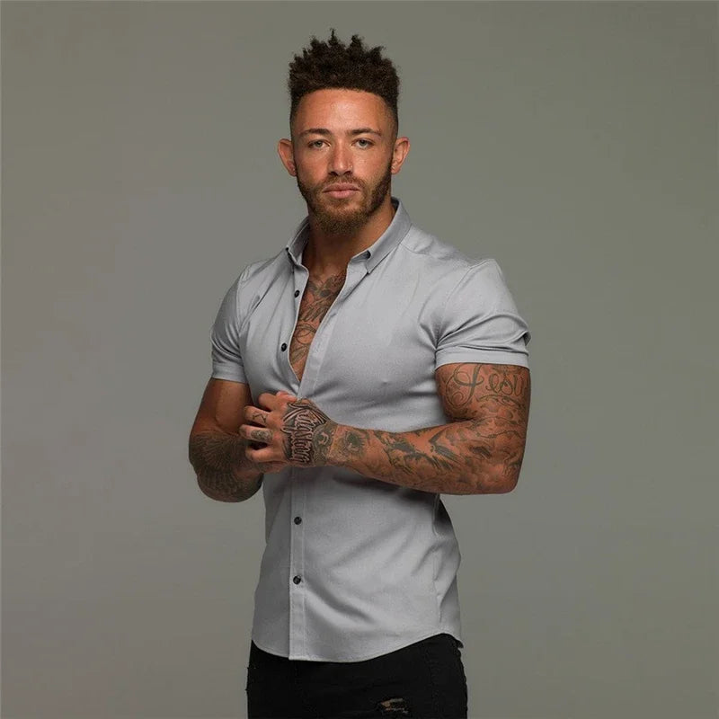 Men's Fashion Dress Shirt Summer Classic Slim Fit Button Short Sleeve Shirts