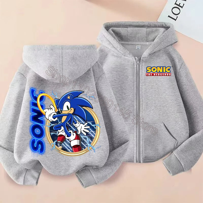 New Sonics Kids Zip-up Hoodies Boys Anime Hoodie Cartoon Characters Printed Coat Winter Warm Jacket Autumn Children Clothing