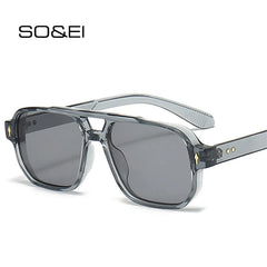 SO&EI Vintage Double Bridges Men Square Sunglasses Fashion Clear Ocean Lens Eyewear