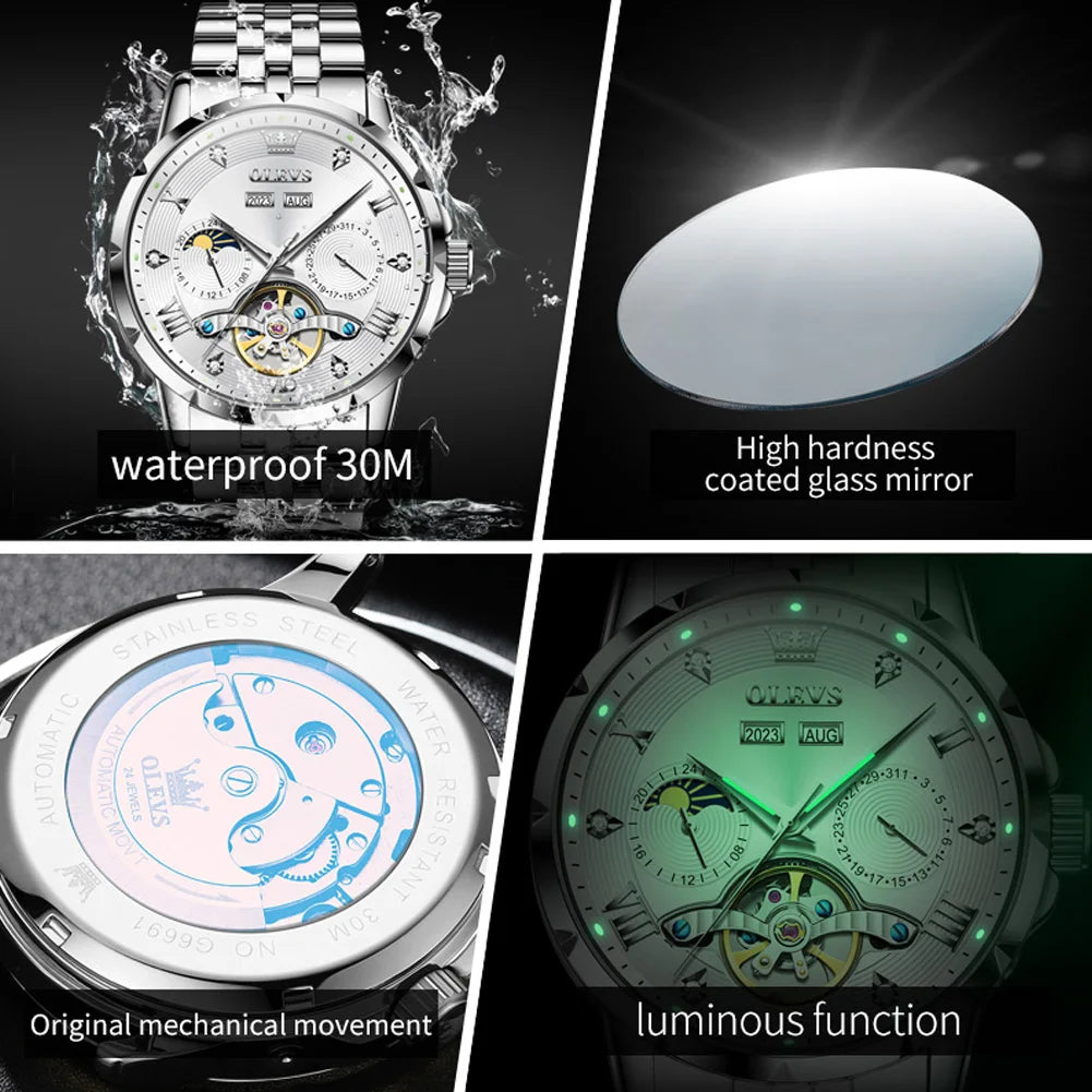 Men's Watch Luxury Business Multi functional Flywheel Lunar Waterproof Brand Watch