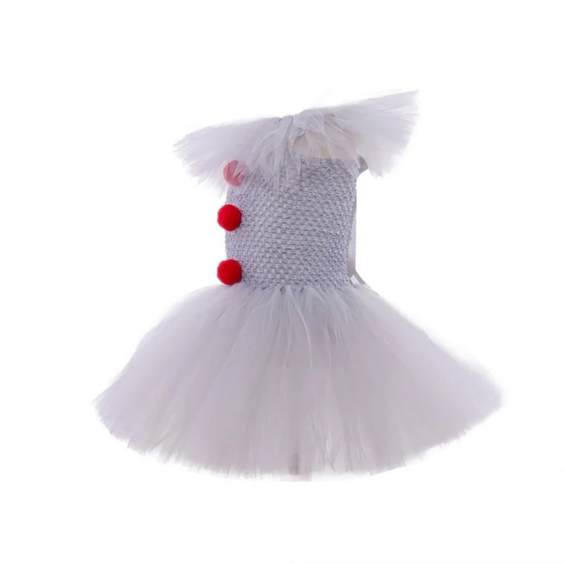 Halloween Girls Tutu Dress Kids Cosplay Scary Gray Clown Costume Girl Carnival Party Dress Up Clothing