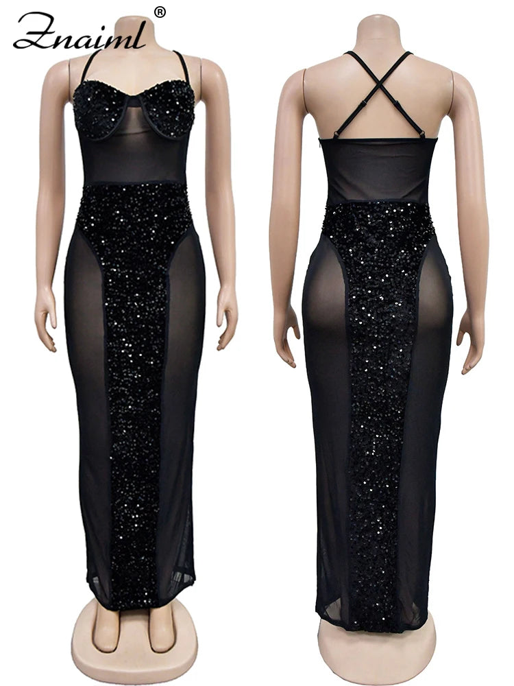 Znaiml Luxury Christmas Birthday Strapless Night Club Prom Bodycon Maxi Dress Women