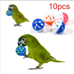 10pcs Pet Parrot Toy Colorful Hollow Rolling Bell Ball Small Pet Cat's Cockatiel Parrot Chew Cage Fun Toys Pet Bird Supplies