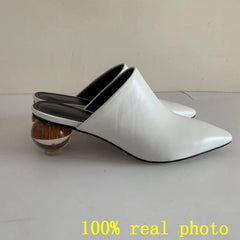 ORCHA LISA New Woman Slippers Real Cow Leather Shoes Pointed Toe