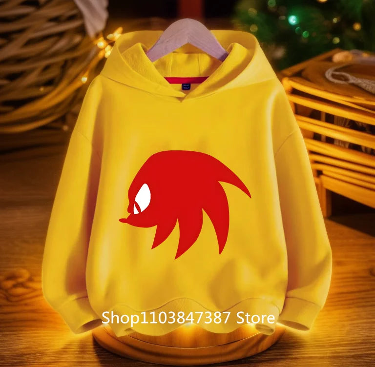 Sonics Hoodies Kids Cartoon Sonic Print Pullovers Baby Boys Children Long Sleeves Sweatshirt Girls Clothing Streetwear