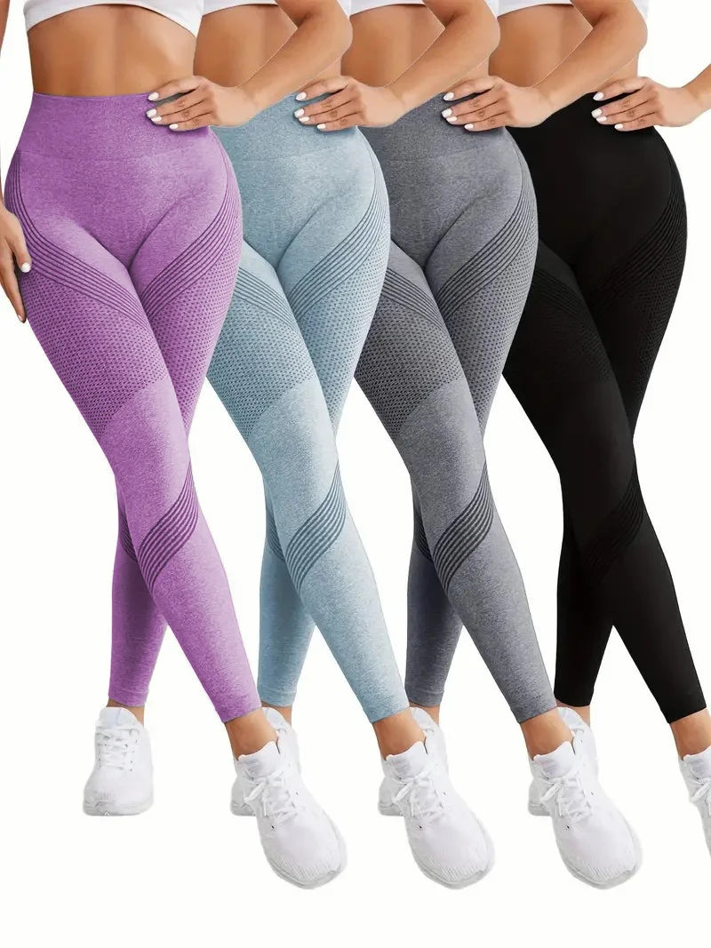 Breathable High-Waisted Yoga Solid Color Tummy Control Sportswear Comfortable Fitness Gym Tights Activewear