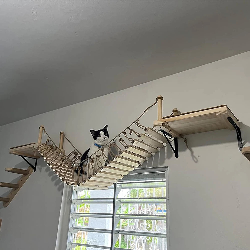 Cat Suspension Bridge Can Be Multi-cat Activities, Play And Sleep Sisal Ladder Pets  Furniture