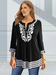 Plus Size Women Boho Floral Embroidery Blouse Shirt