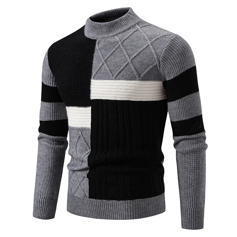 High Quality Men's New Autumn and Winter Casual Warm Color Block Sweater Knit Tops Man Clothes