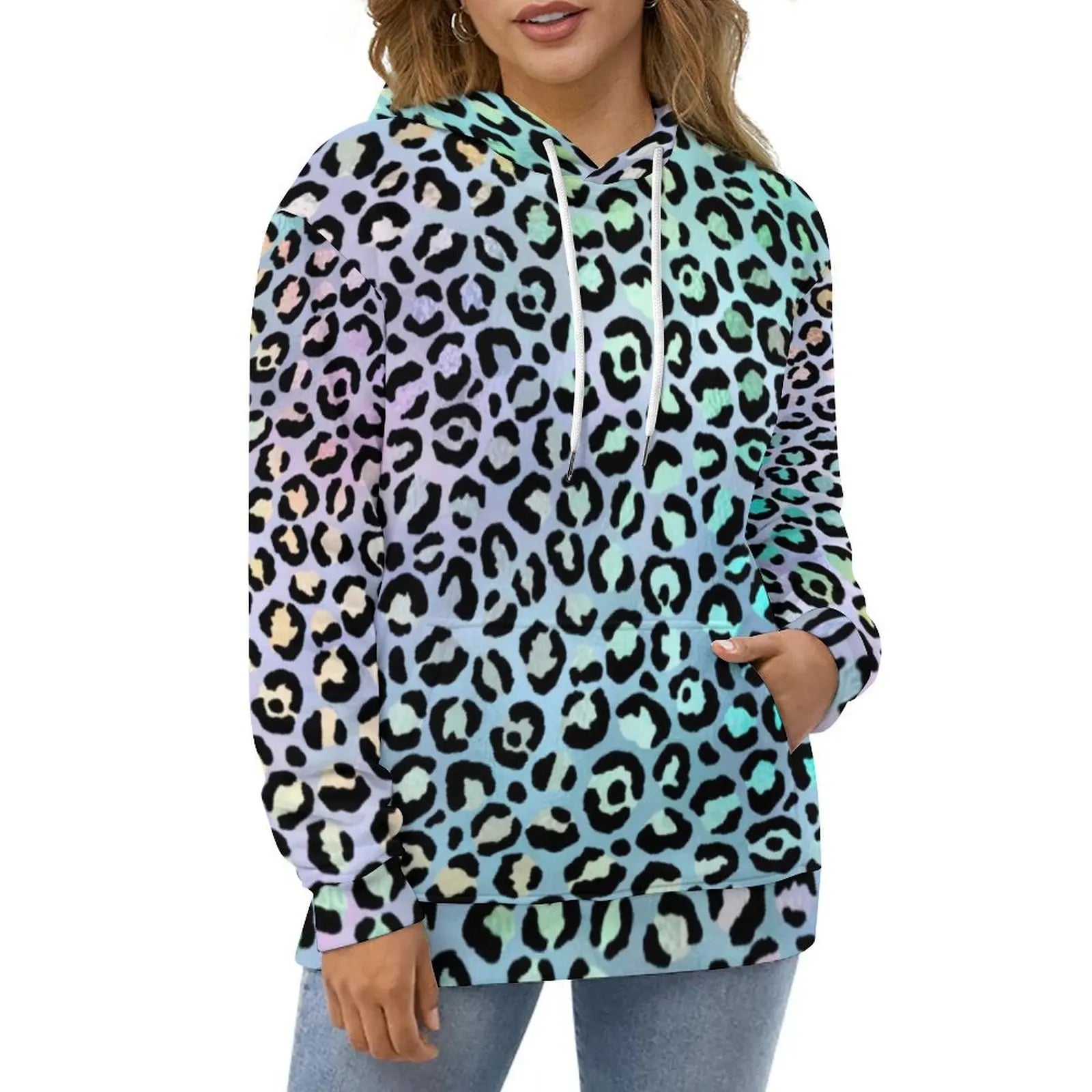 Purple And Gold Leopard Hoodies Animal Print Street Wear Oversize Hoodie