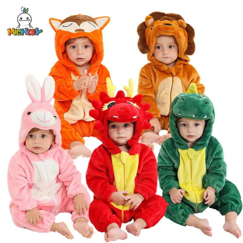 MICHLEY New Easter Rabbit Baby Rompers Winter Hooded Flannel Toddler Infant Clothes Overall Bodysuits Jumpsuit Costume For Kids