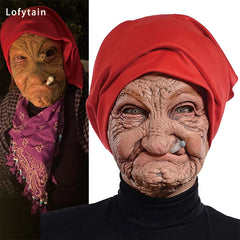 Lofytain Smoking Old Grandmother Mask Halloween Mask Latex Masks Realistic Costume Halloween Cosplay Props Funny Gift