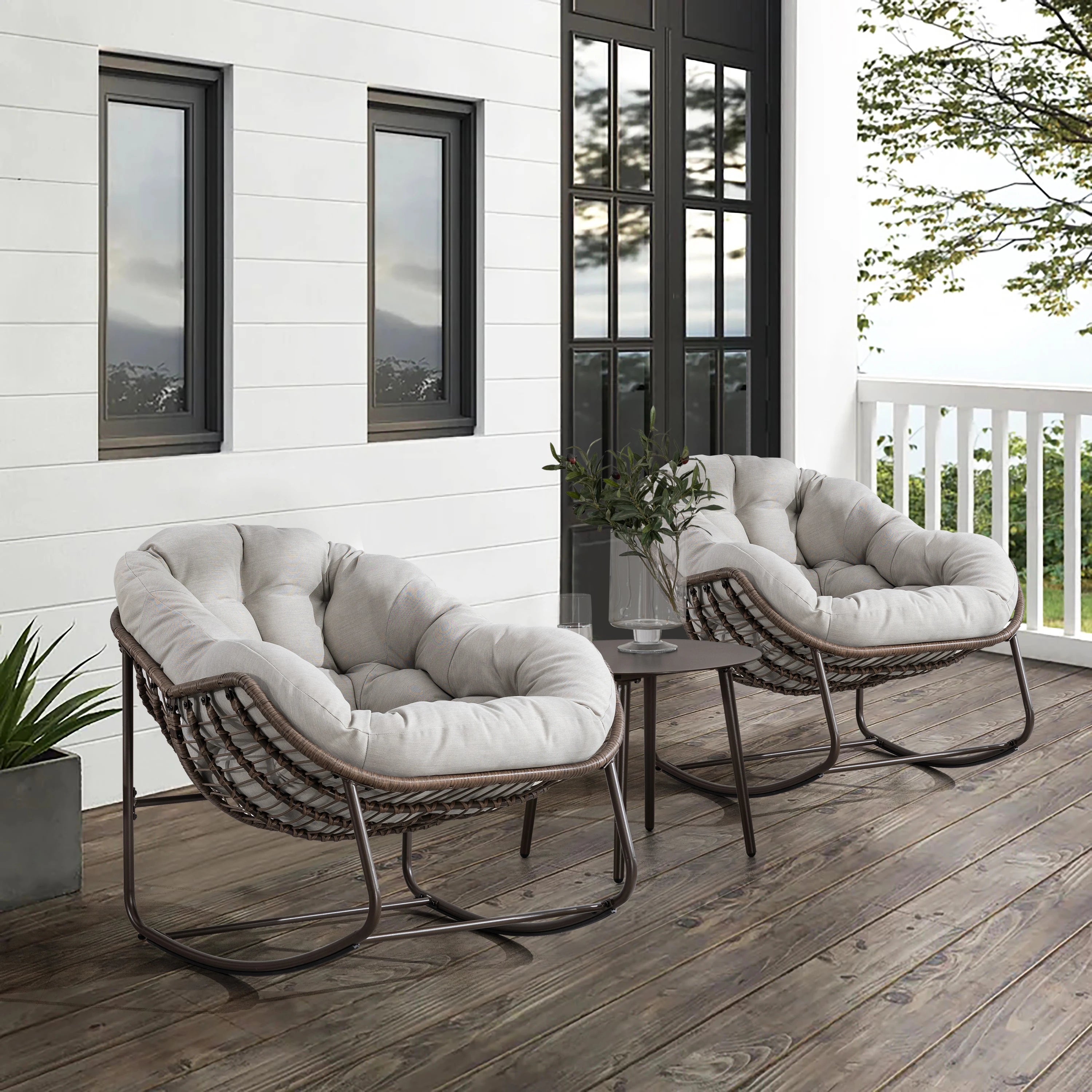 Outdoor Rattan Rocking Chair,Padded Cushion Rocker Recliner Chair Outdoor for Front Porch, Living Room, Patio, Garden