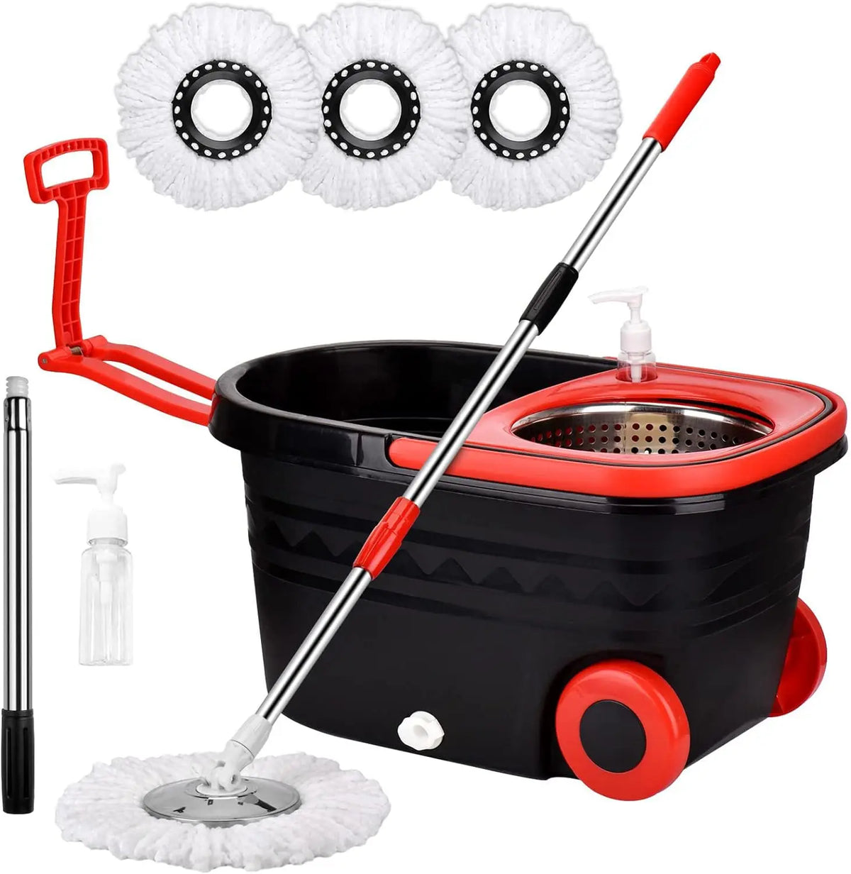 Spin Mop Bucket Sets 360° Spinning Floor Cleaning System with 3 Microfiber Replacement Heads