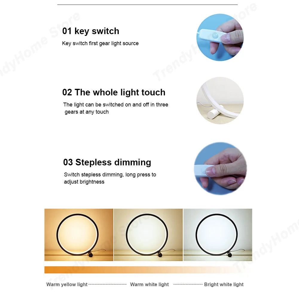 25CM LED Simple Circular Ring Table Lamp Bedroom Bedside Living Room Restaurant Hotel Decorative Lamp