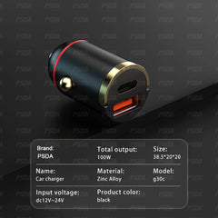 EONLINE 3D LOGO 100W QC3.0 PD Car Charger 5A Fast Charing 2 Port 12-24V Cigarette Socket Lighter Car USBC Charger for iPhone