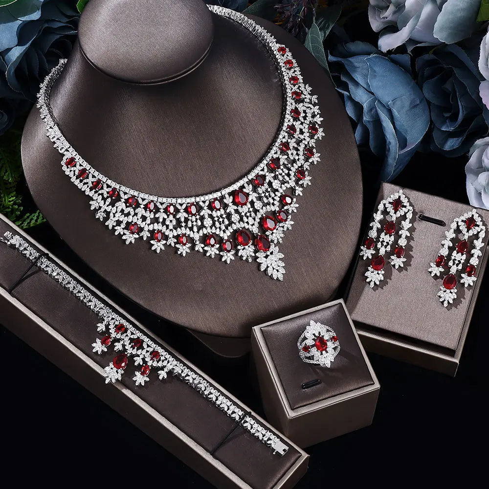 Luxury Princess 4PCS Indian Bridal Jewelry Set for Women Wedding Party Green Zircon Dubai jewelry Sets