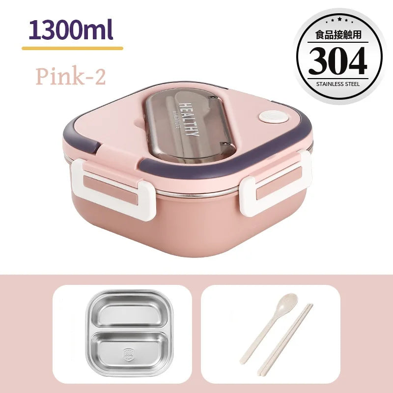 Cute Lunch Box for Kids Compartments Microwave Bento Lunch Box with Fork Spoon Microwave Food Storage Container Outdoor Picnic