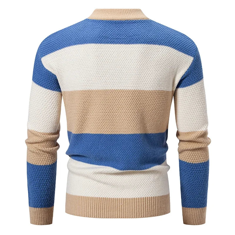 High Quality Men's New Autumn and Winter Casual Warm Color Block Sweater Knit Tops Man Clothes