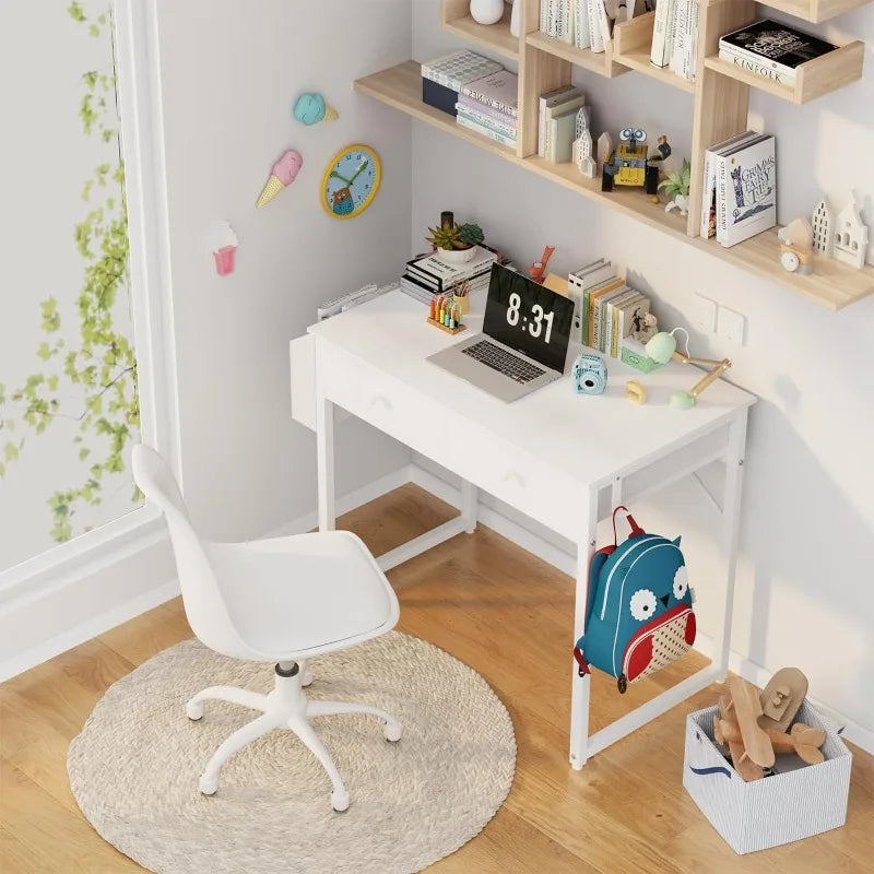 Small White Desk with Drawers - for Bedroom, 32 Inch Home Office Computer Desk, desk table