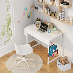 Small White Desk with Drawers - for Bedroom, 32 Inch Home Office Computer Desk, desk table