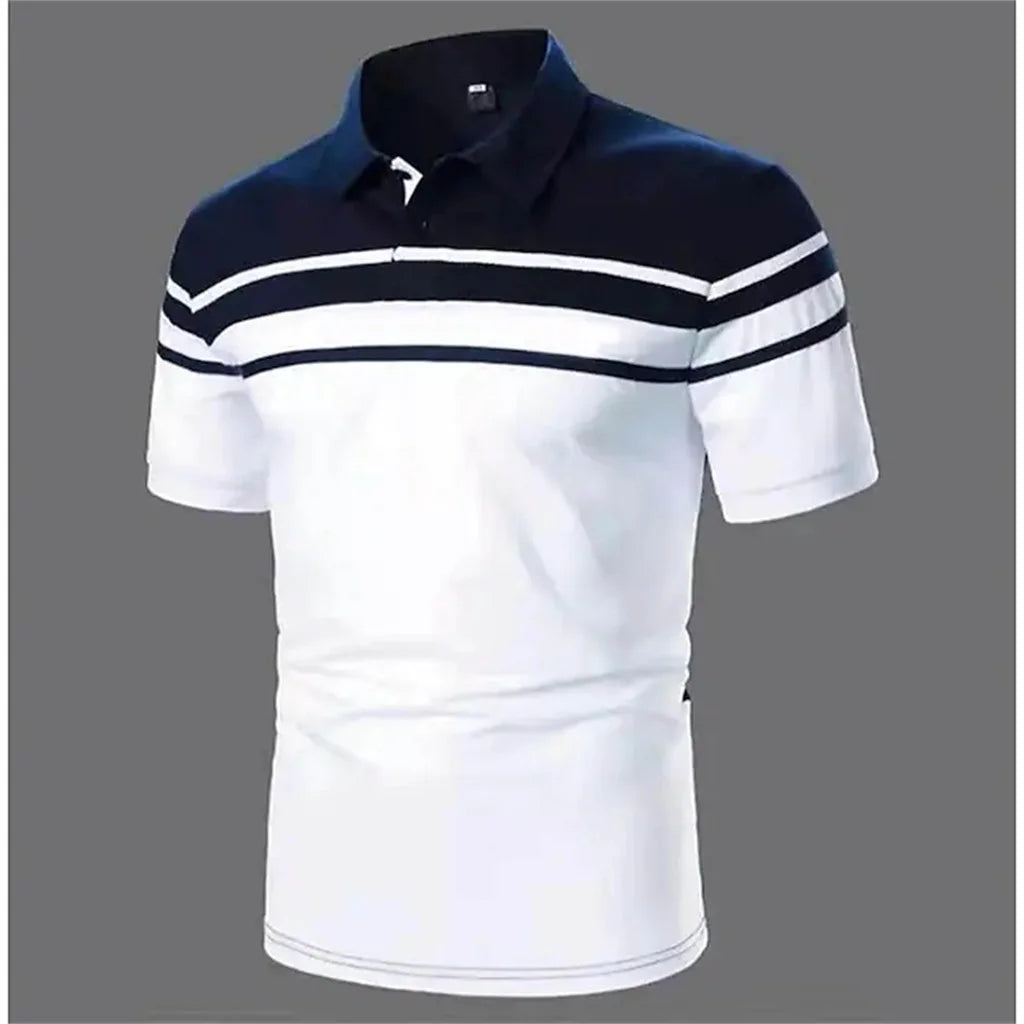 Business Casual Men's Polo T Shirt Simple Stripes Print Summer Short-Sleeve Polo Shirt