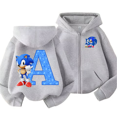 New Sonics Boys Zip-up Hoodies Kids Anime Hoodie Cartoon Letter Printed Tops Winter Warm Jacket Coat Autumn Children Clothing