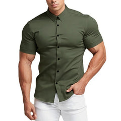 Summer Men's Casual Formal Single-breasted Shirt Fashion Loose Classic Slim Short Sleeve Solid Color Fashionable Shirt