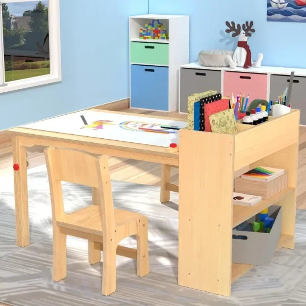 GDLF Kids Art Table and 2 Chairs, Wooden Drawing Desk, Activity & Crafts, Children's Furniture