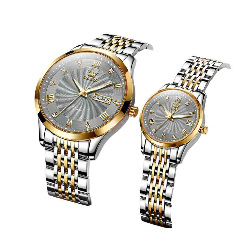 OLEVS Brand Couple Luxury Automatic Watches Men and Women Stainless Steel Waterproof Mechanical Wristwatches