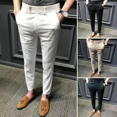 Trendy Ninth Suit Pants Office Slim Fit Wear-resistant Zip Up Ninth Suit Pants  Ankle Length Ninth Trousers Male Garment