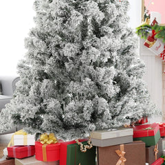 1.8m White Flocked Artificial Christmas Tree, Snow Christmas Holiday Pencil Tree, Winter Party Decoration with Realistic Branch