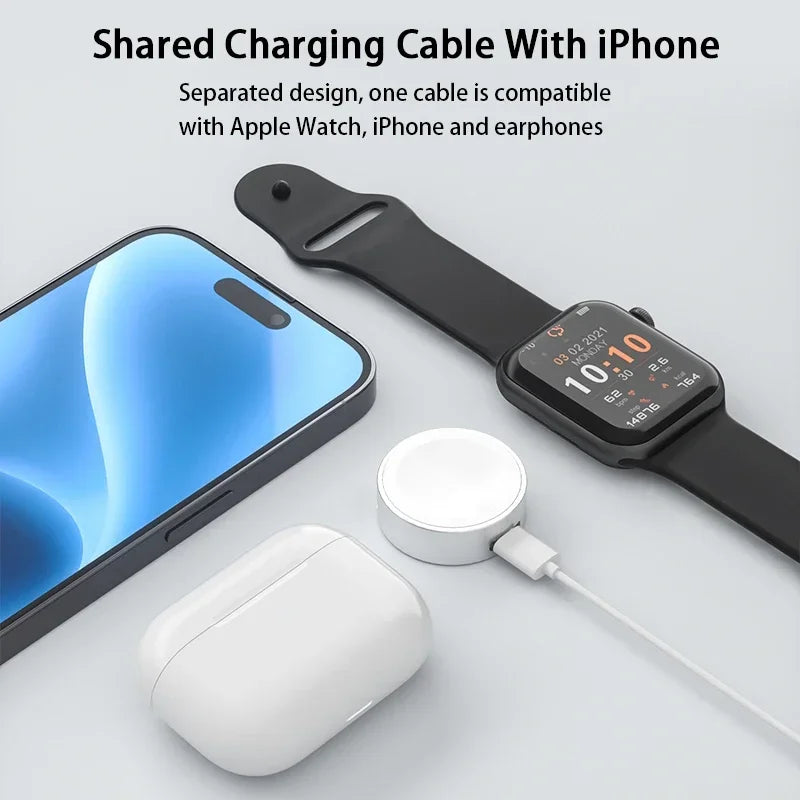 2 In 1 Magnetic Watch Wireless Charger For Apple Watch IWatch 9 8 7 6 5 USB Type C 8 Pin Portable Fast Charging Cable Base Dock