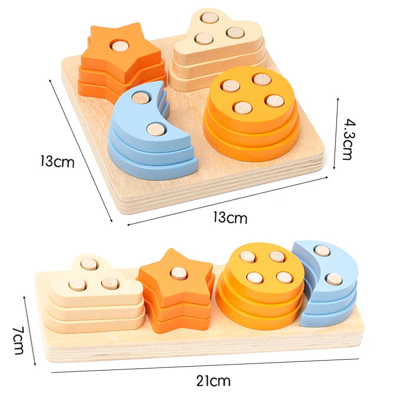 Montessori Kids Wooden Shape Toy Building Blocks Early Learning Educational Toys